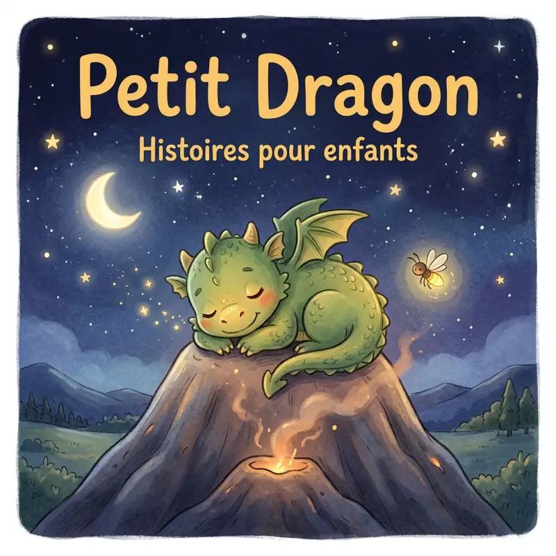 Petit Dragon endormi sur son volcan, sous les étoiles